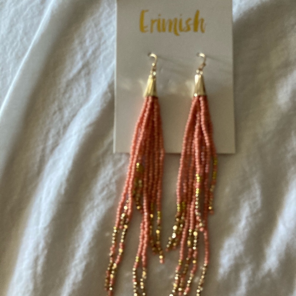 Erimish coral and gold dangle earrings